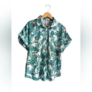 NWT Zeagoo Button Down Green Floral Blouse Size XL